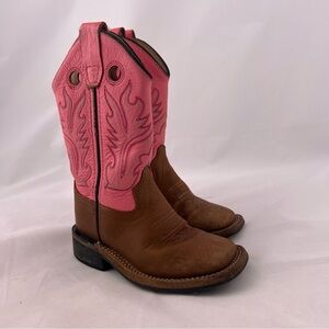 Old West Pink and Brown Kids Cowboy Boots